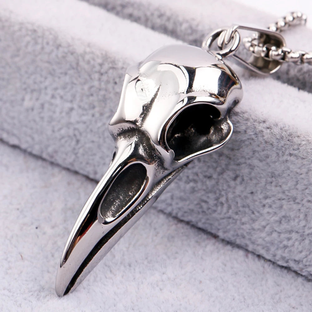 Vintage Nordic Viking Raven Head Bird Skull Pendant Necklace for Men Women Stainless Steel Punk Fashion Jewelry Gifts Wholesale