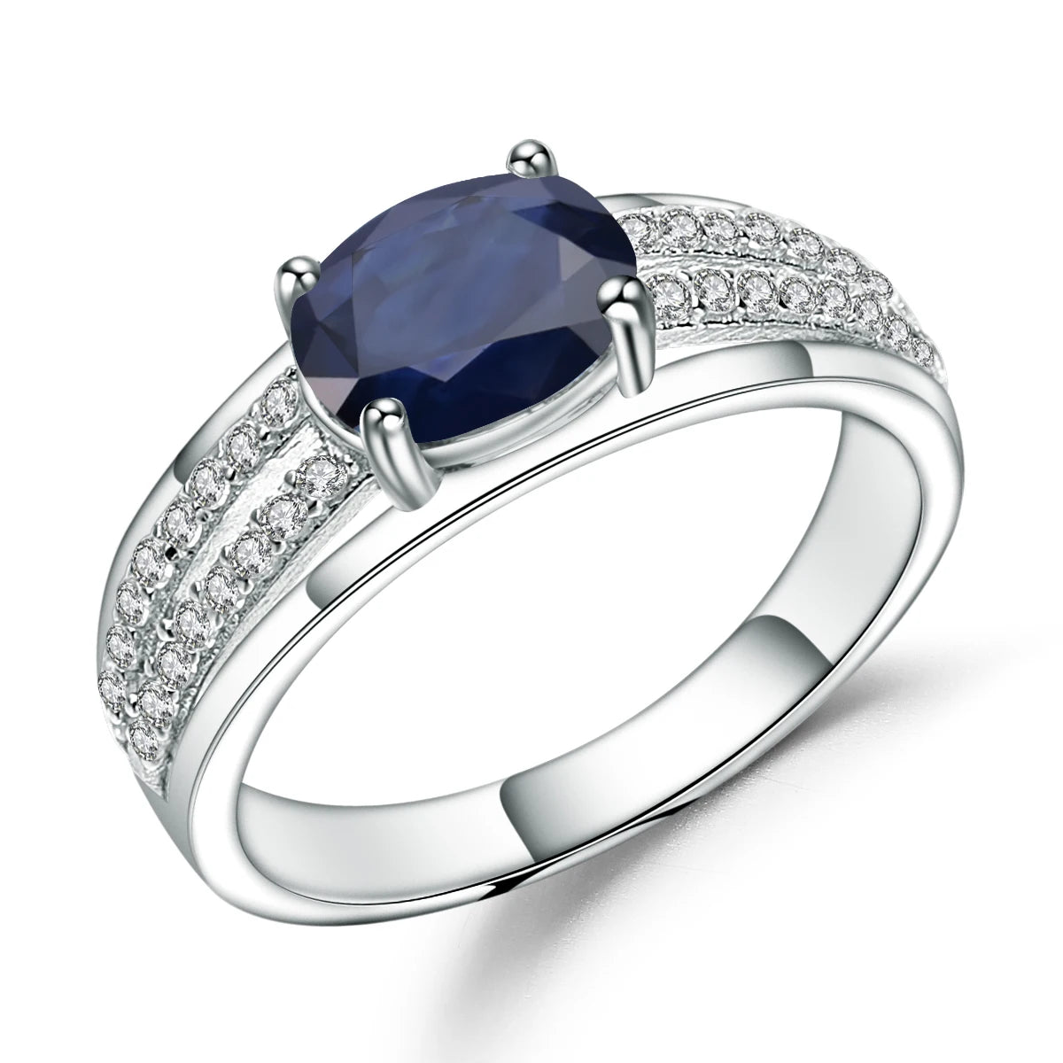 GEM'S BALLET 1.66Ct Oval Natural Blue Sapphire Gemstone Ring 925 Sterling Silver Wedding Rings for Women Classic Fine Jewelry 925 Sterling Silver Sapphire