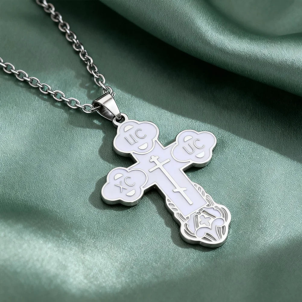 Dawapara Eastern Orthodox Serbian Cross Pendant Necklace Stainless Steel Jewelry Talisman Charm Necklaces