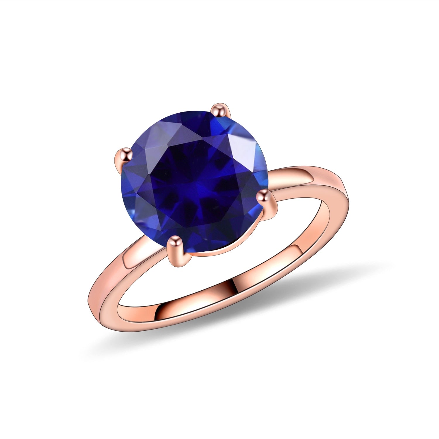 GEM'S BALLET Round Lab Blue Sapphire Four Prong Solitaire Engagement Rings 925 Sterling Silver Gemstone Ring Gift For Her lab Sapphire - R|10mm