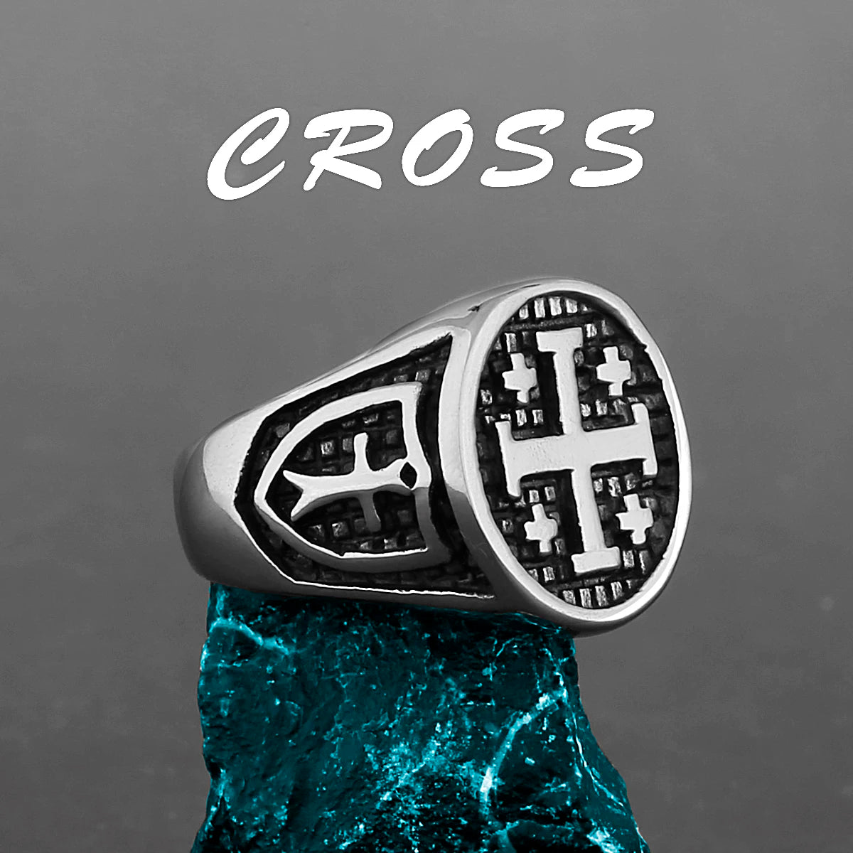 Stainless Steel Catholic Christian Cross Faith Amulet Ring Women Men Unisex Ring Multi Style Finger Jewelry Creative Gift