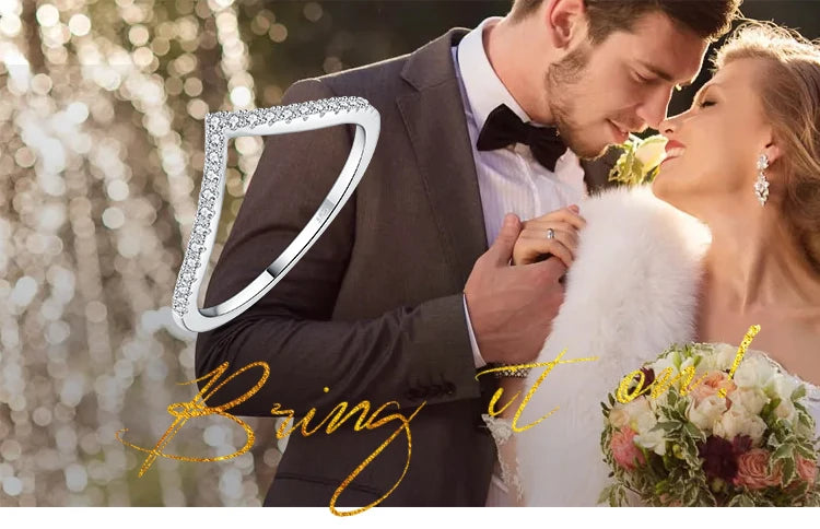 JewelryPalace Moissanite D Color Round Cut 925 Sterling Silver V Shape Stackable Wedding Ring for Woman Yellow Rose Gold Plated