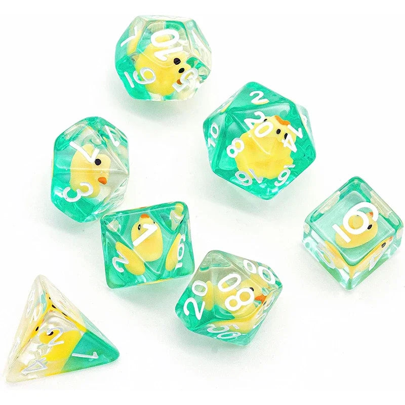 New DND Upscale 7Pcs Resin Dice Set Polyhedral Inline Animal D4 D6 D8 D10 D12 D20 Dices for RPG Board Game and Tabletop Games Light Green - Duck