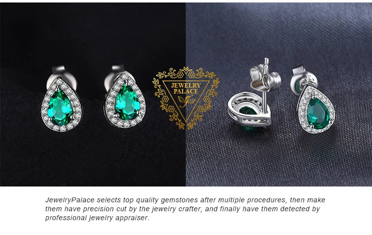JewelryPalace Pear Green Simulated Nano Emerald 925 Sterling Silver Stud Earrings for Women Gemstones Statement Earrings Jewelry