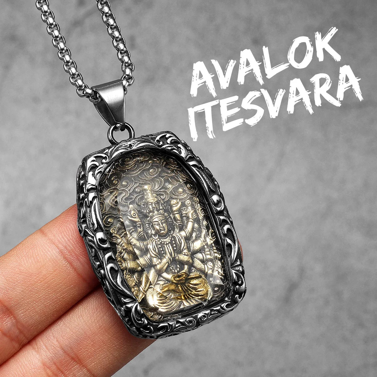 Buddhism Buddha Glass Stainless Steel Men Necklaces Pendant Chain Powerful Amulet Vintage Cool For Women Jewelry Gifts Wholesale