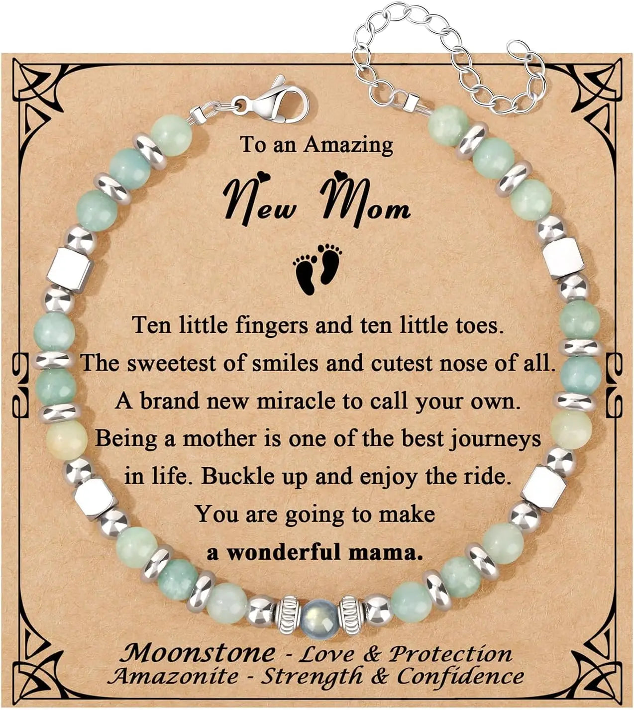 Mothers Day Bracelets gift,Birthday Valentines Gift Amazonite Colorful Imperial Jasper Stainless Steel Beads Bracelets,with card