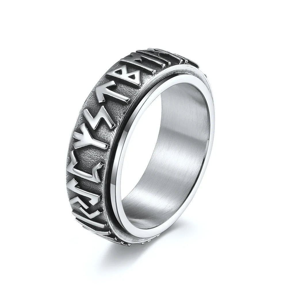 Vintage Odin Norse Viking Rune Rings For Men Women Viking Stainless Steel Spinner Fidgets Ring Retro Rock Party Jewelry Gift