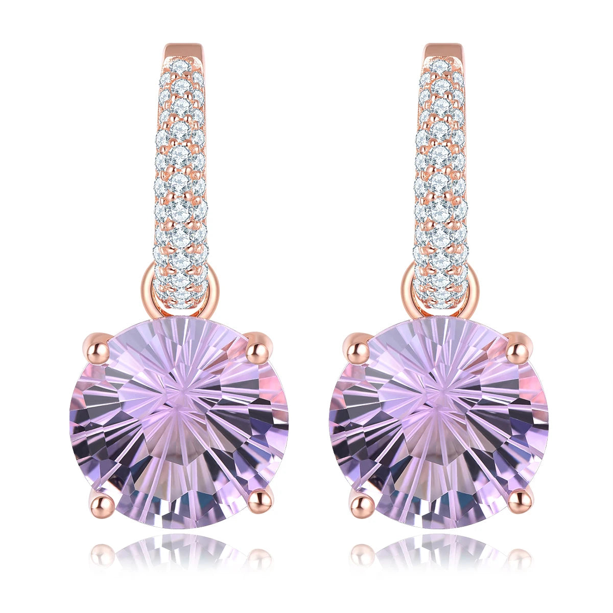 Natural Pink Amethyst Sterling Silver Drop Earring 12.8 Carats Genuine Gemstone Professional Firework Cutting Romantic Style Pink Amethyst