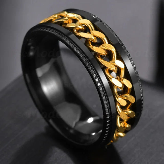 Cool Stainless Steel Rotatable Men Ring High Quality Spinner Chain Punk Women Jewelry for Party Gift black