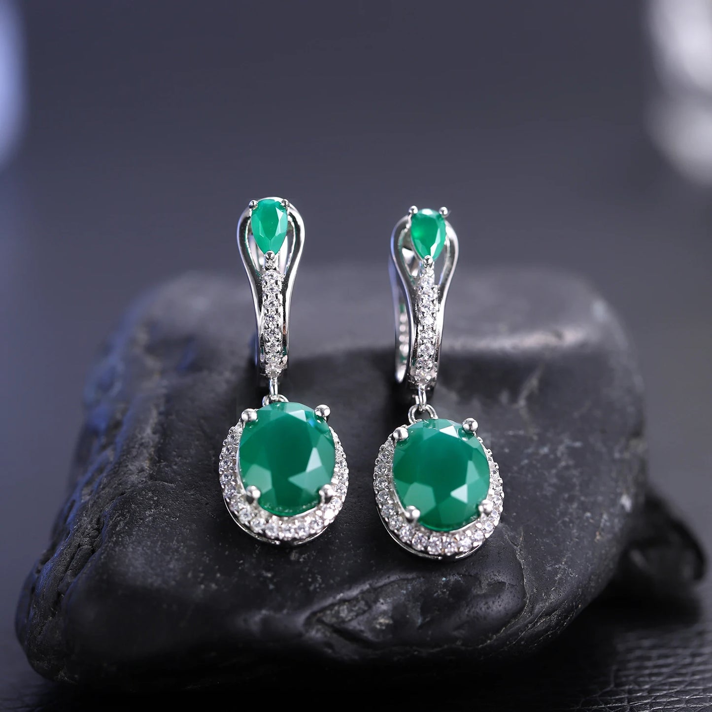 Gem's Ballet 5.15Ct Natural Green Agate Vintage Earrings 925 Sterling Silver Gemstone Drop Earrings For Women Fine Jewelry