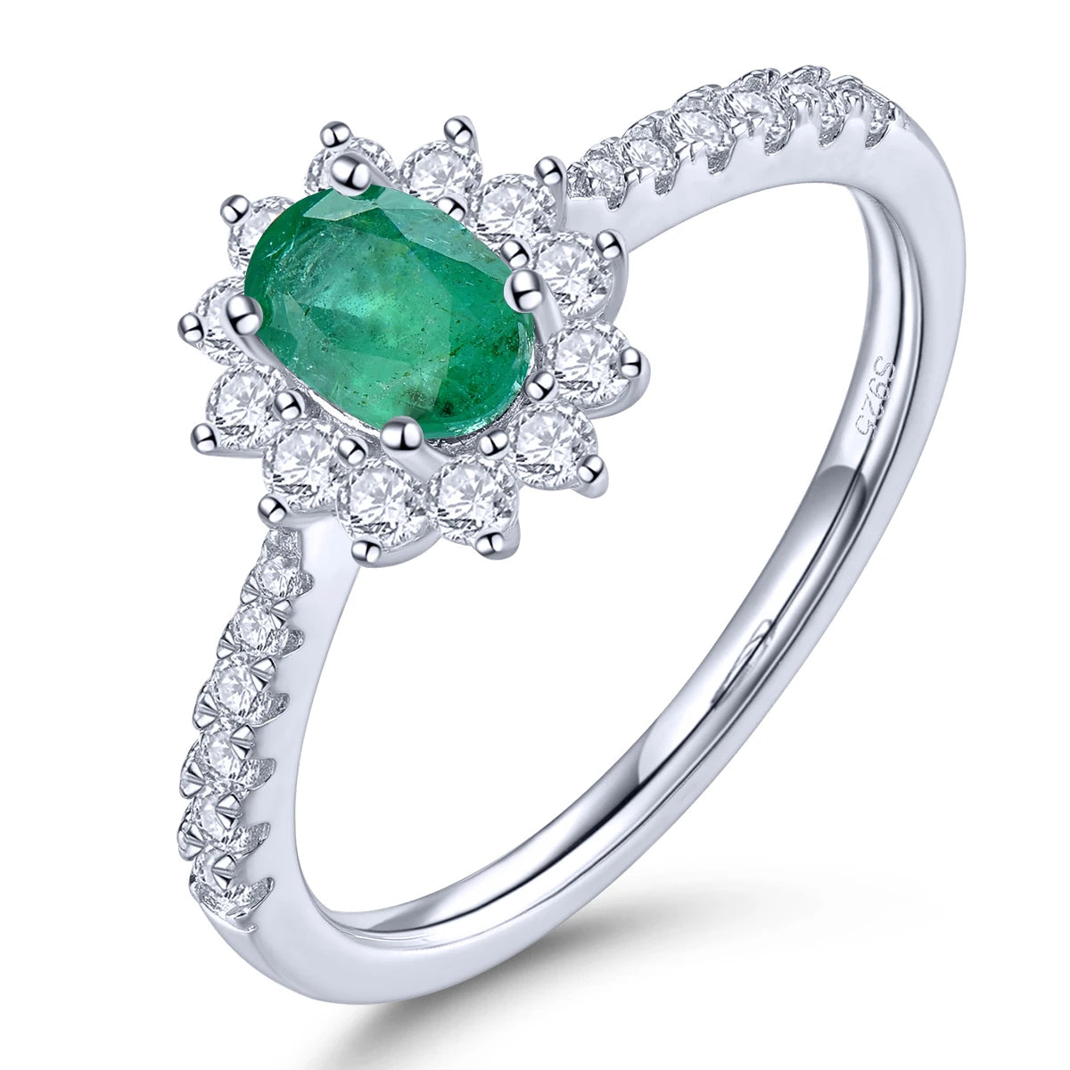 Natural Emerald Precious Gemstone Sterling Silver Rings 0.4 Carats Genuine Gemstone Women Classic Exquisite Style Fine Jewelrys Natural Emerald