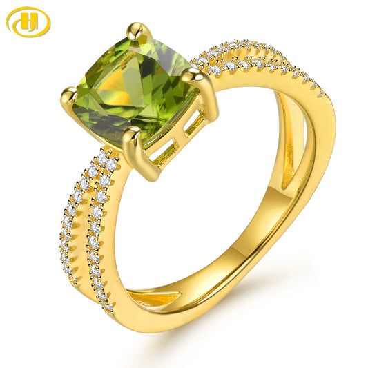 Natural Peridot Sterling Silver Rings Yellow Gold Plated 2.5 Carats Genuine Peridot S925 Jewelry Luxury Style Birthday Gifts