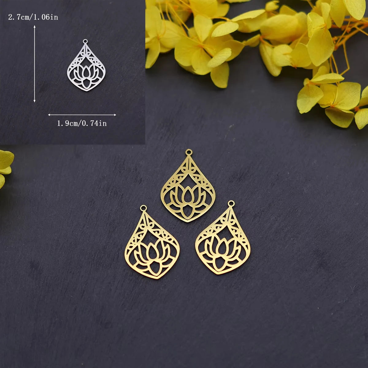 3pcs Lotus Flower Charms Pendant Stainless Steel Lotus Pendants Necklace For DIY Jewelry Making Handmade Valentine's Day Gift