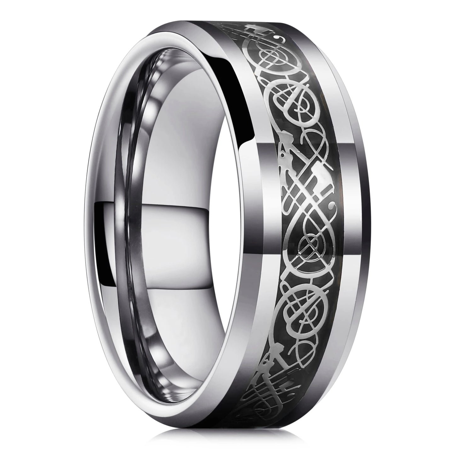 Fashion 8mm Black Brushed Stainless Steel Rings for Men Rose Gold Color Step Edge Men Promise Rings Wedding Party Jewelry Gifts