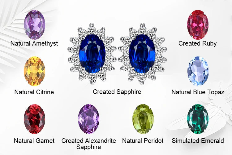 JewelryPalace Created Blue Sapphire Ruby 925 Sterling Silver Stud Earrings Natural Amethyst Garnet Peridot Topaz Princess Diana
