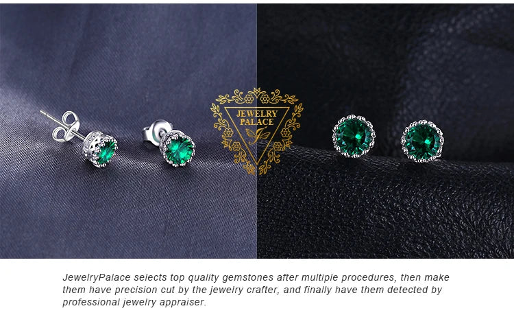JewelryPalace Round Green Simulated Nano Emerald 925 Sterling Silver Stud Earrings for Women Fashion Statement Gemstone Jewelry