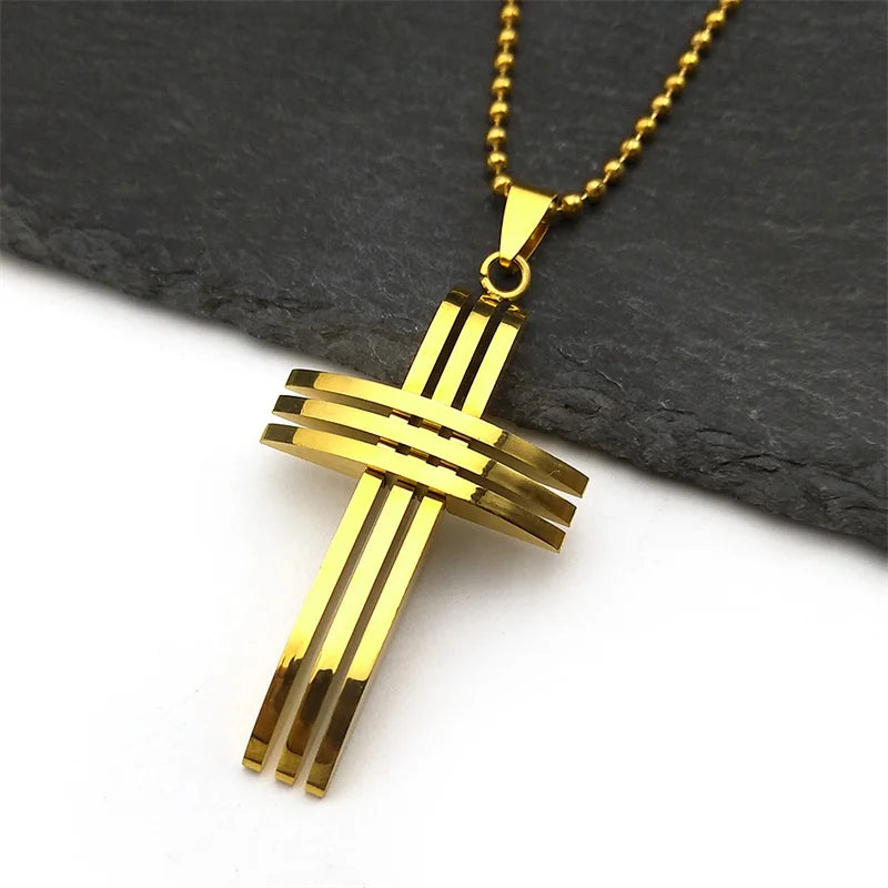 Stainless Steel Jesus Cross Car Pendants for Women Men Gold Color Christian Holy Lord Crucifix Amulet Bag Jewelry Gift
