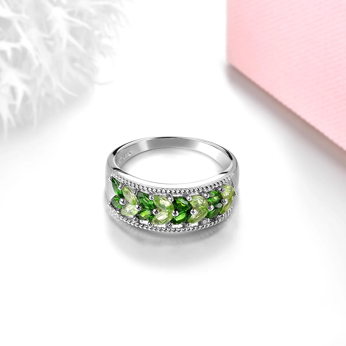 Natural Diopside Peridot Solid Silver Rings 1.5 Carats Genuine Gemstone S925 Fine Jewelry Daily Simple Style Birthday Gifts