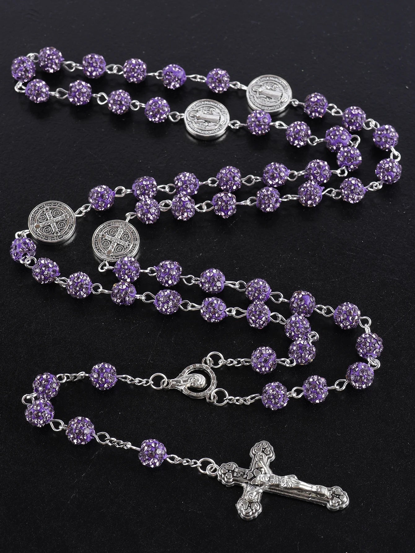 1 Piece Retro Classic Multi-Color 8mm Round Rosary DIY Pure Handmade Work Cross Religious Necklace Men's and Women's Jewelry GIF