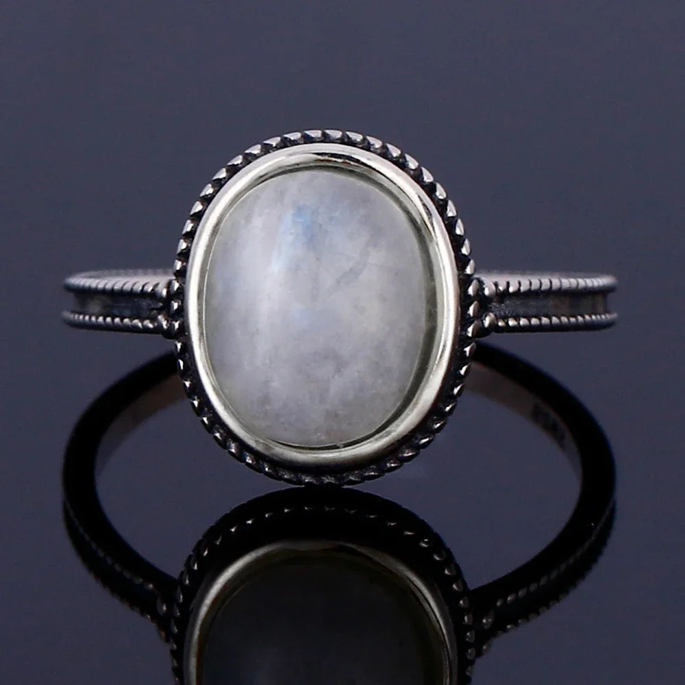 Round Oval Big Natural Moonstones Rings Women's 925 Sterling Silver Rings Gifts Vintage Fine Jewelry R298MS-5