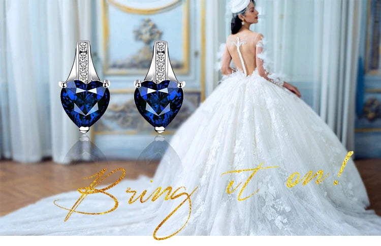 JewelryPalace Love Heart 2.1ct Created Blue Sapphire 925 Sterling Silver Stud Earrings for Woman Fine Jewelry Anniversary Gift