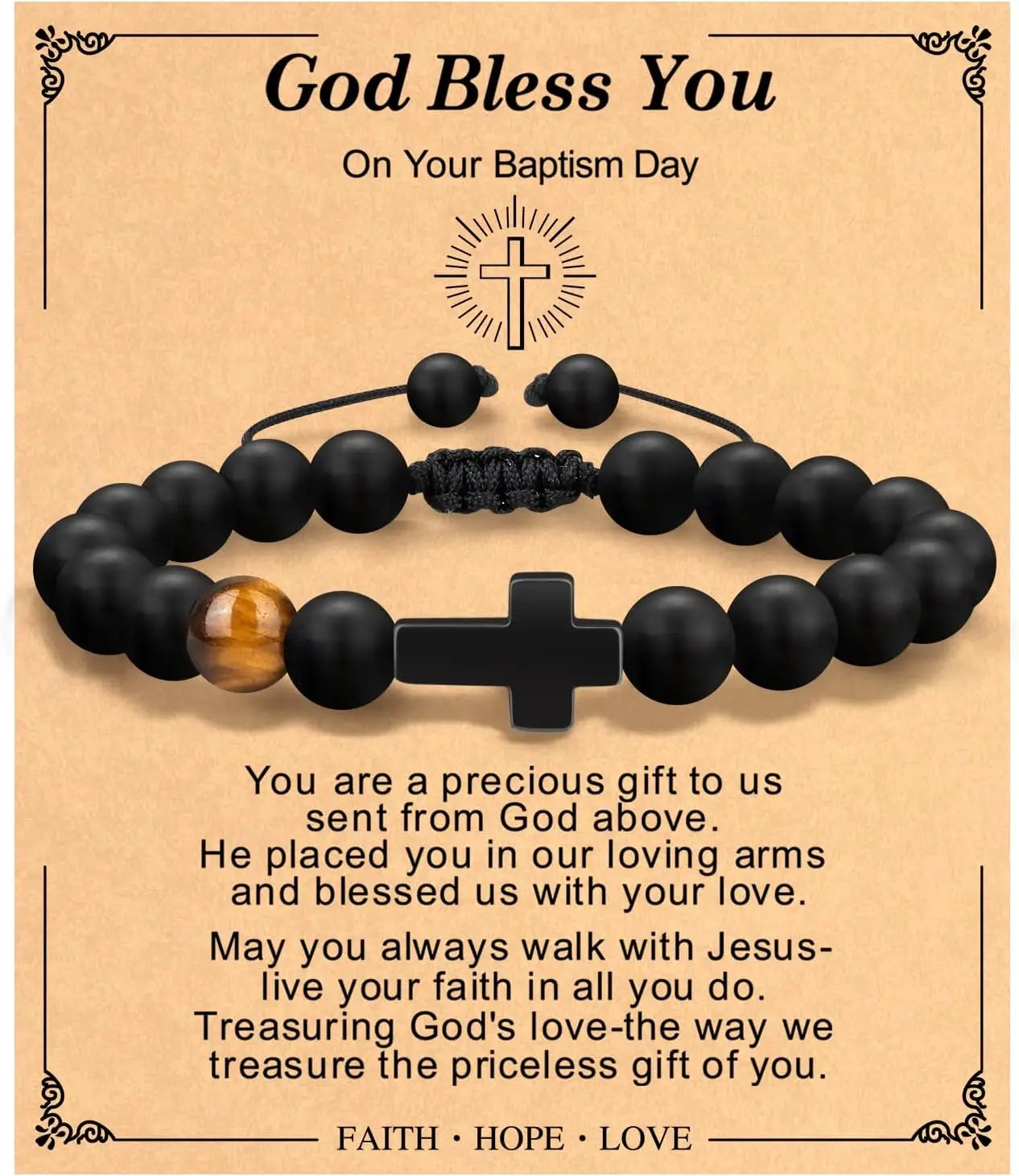 Easter Basket Stuffers Religious Cross Bracelet for Him Son Dad Man Inspirational Faith Jewelry
