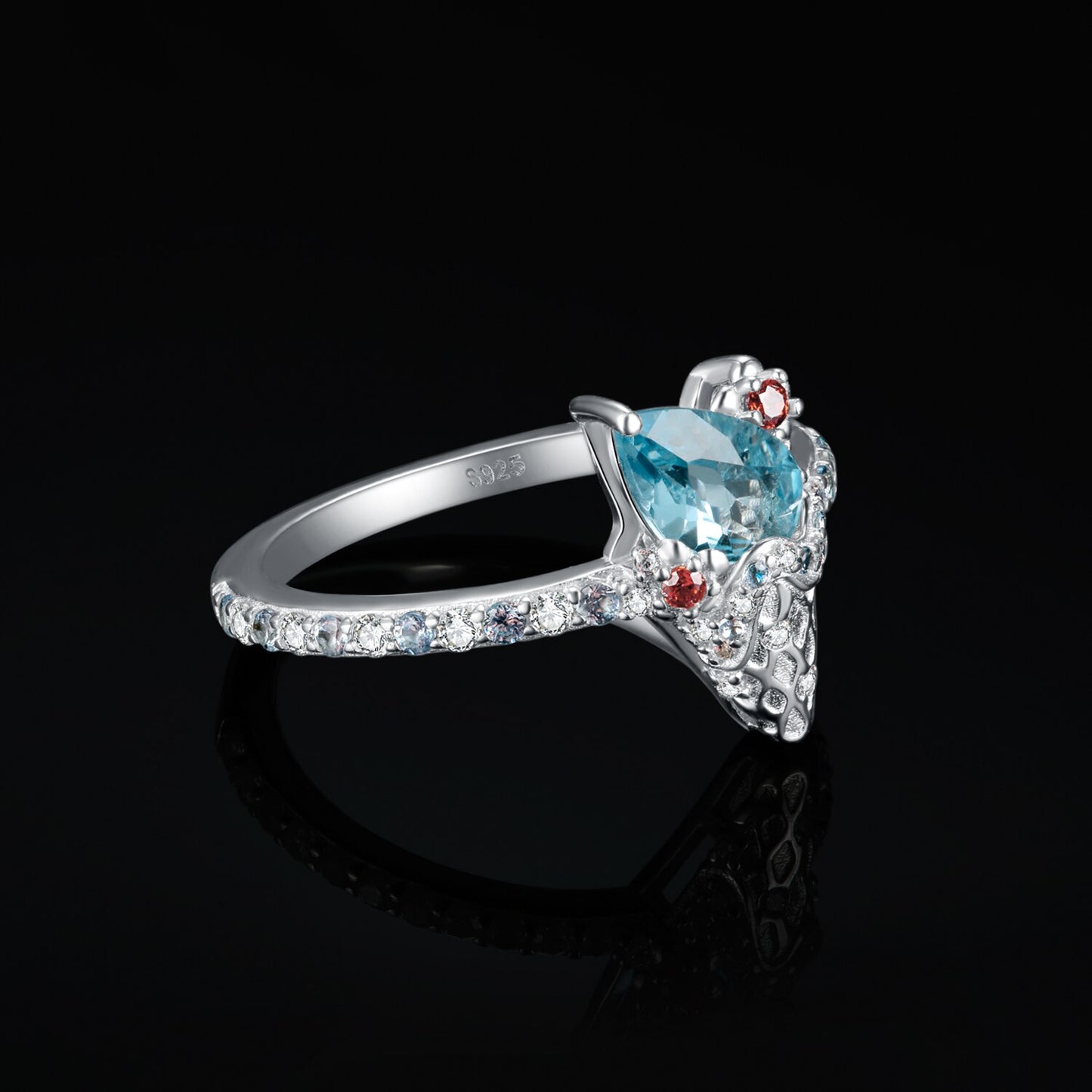 JewelryPalace New Arrival Cute Icecream 1.6ct Natural Sky Blue Topaz Red Garnet 925 Sterling Silver Ring for Woman Fashion Gift