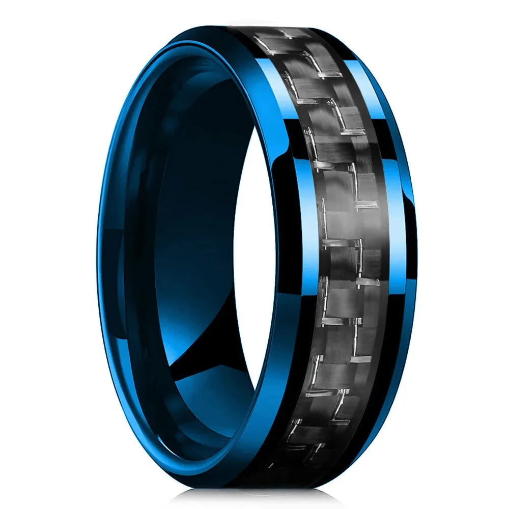 Fashion Silver Color Stainless Steel Rings for Men Black Carbon Fiber Ring Wedding Jewelry Christmas Gift Accessories
