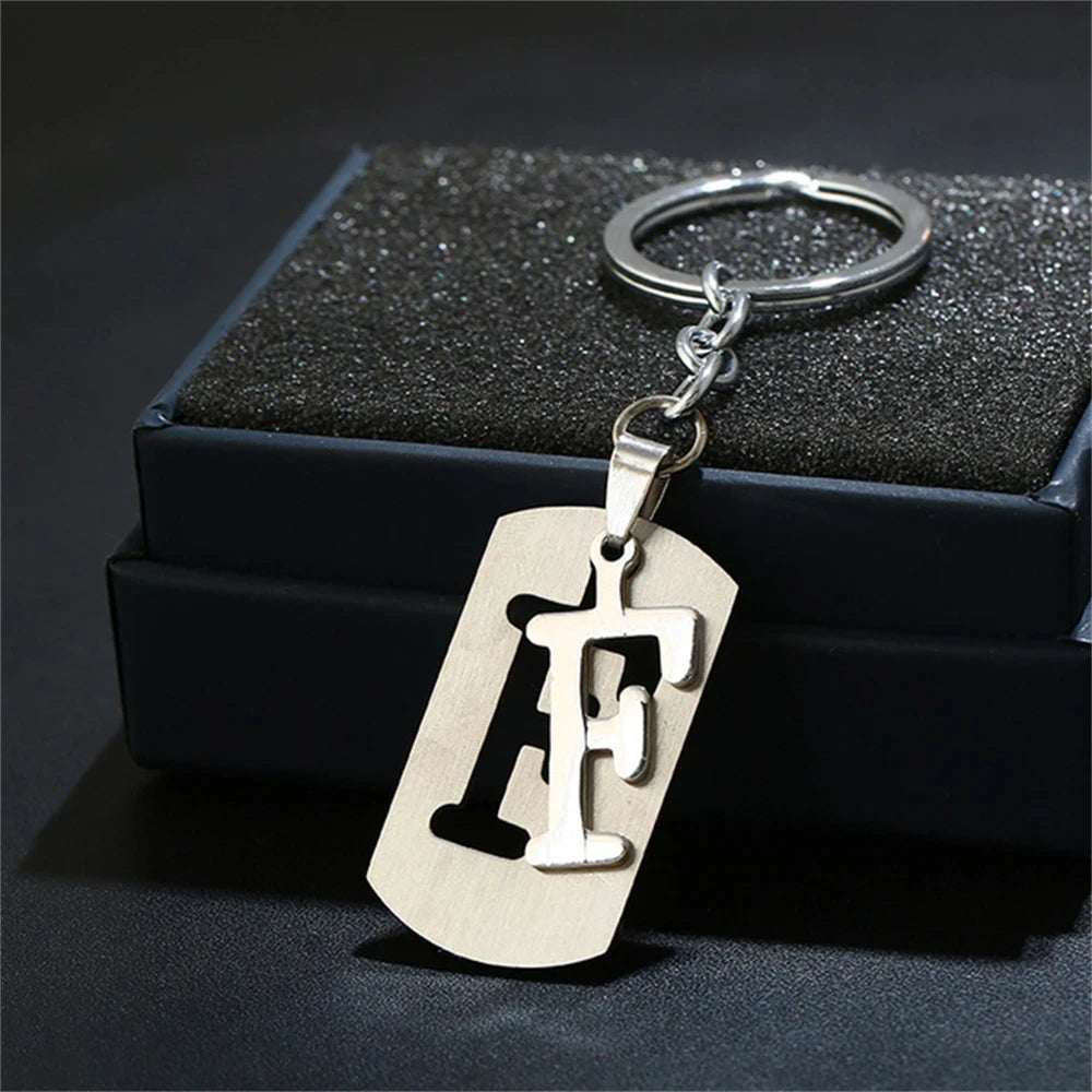 NEW DIY Stainless Steel A-Z Letters key Chain Charm 26 Letters KeyChain Men Women keychain Couple gift Jewelry Car Key Ring 4010-F