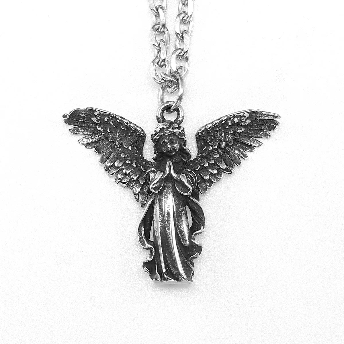 Little Angel Praying Amulets Stainless Steel Men Necklaces Pendant Chain Punk Retro For Women Fashion Jewelry Gifts Wholesale