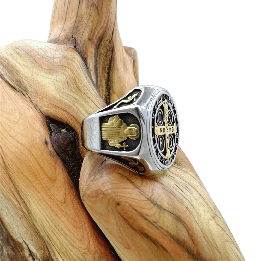 Crux Sancti Patris Benedict Cspb Cross Men Rings 316L Stainless Steel Punk Jewelry Size 7-13