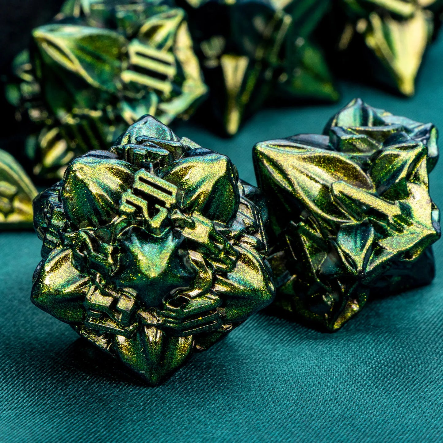 D+D Retro Green Dnd Metal Polyhedral RPG Dice Set For Dungeon and Dragon Pathfinder Role Playing Games D20 D12 D10 D8 D6 D4