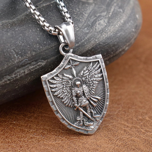 Stainless Steel Vintage Archangel Pendant Chain for Men Powerful St.Michael Necklaces Amulet Fashion Women Jewelry Accessories