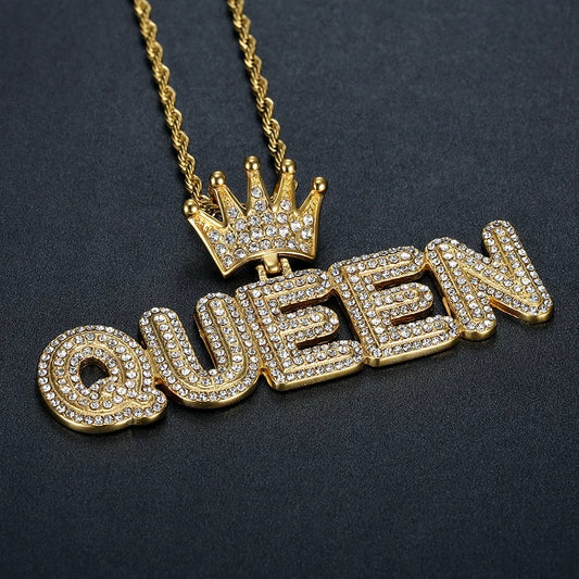 Hip Hop Stainless Steel Diamond Encrusted Pendant 18K Gold Plating Luxury Letter Necklace Unisex Fashion Party Jewelry