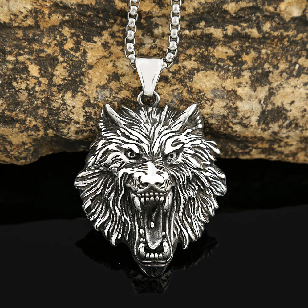316L Steel Lion Necklace for Men - Viking Warrior Pendant Jewelry, Retro Punk Rock Amulet Gift, Gothic Biker Animal Accessories