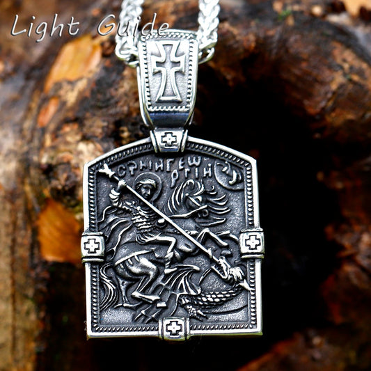 2022 New Design Stainless Steel Dragon Slayer st george Men's Fashion Pendant Chain religious belief Necklace Jewelry for gift CN