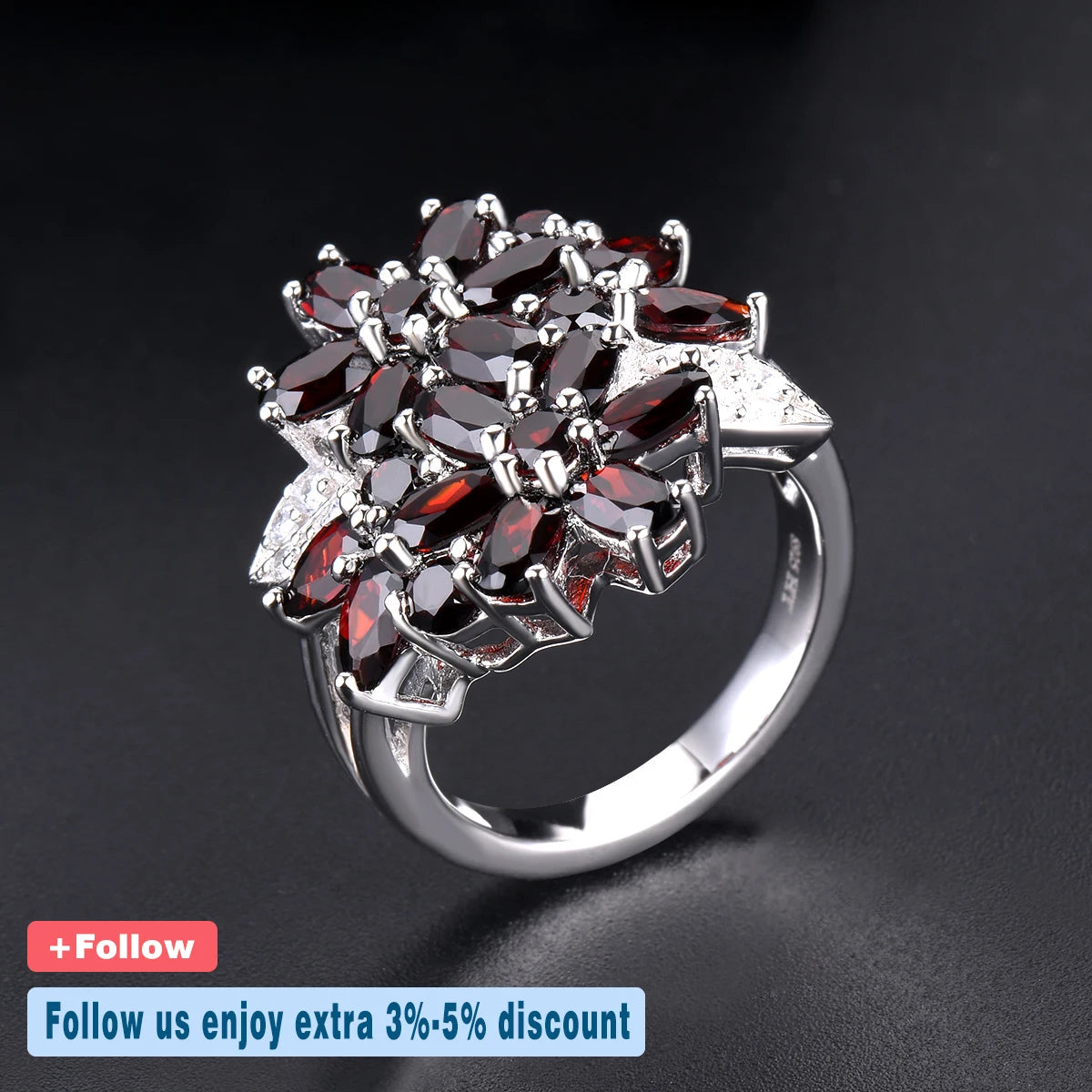 Hutang 5.26ct Cluster Garnet Women's Ring Solid 925 Sterling Silver Natural Red Gemstone Rings Fine Elegant Jewelry for Gift