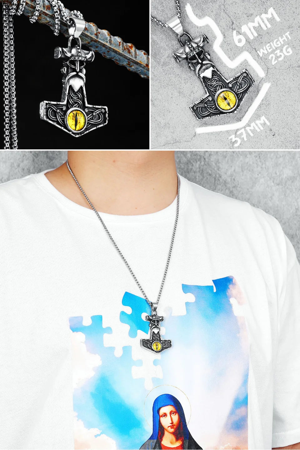 Collar con colgante de acero inoxidable con diseño de armas vikingas para hombre, estilo nórdico, estilo retro rock, punk, rap, para amigos, regalo de joyería masculina.