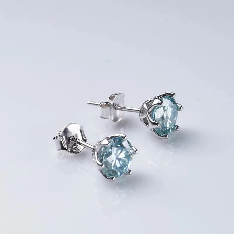 1-4 CT D Color VVS1 3EX Moissanite Stud Earrings Brilliant Round 8H8A Cut Lab Diamond Platinum Plated Women's Silver 925 Jewelry Blue 0.5CTx2