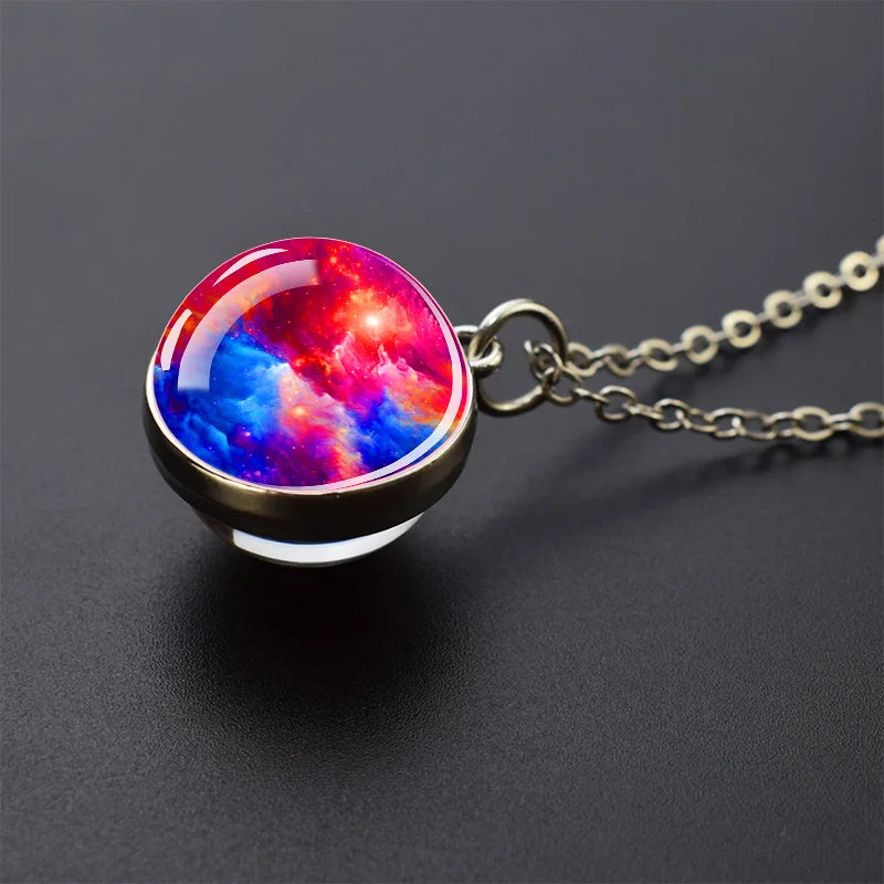 Ice and Fire Phoenix Yin Yang Aurora Necklaces Double Sided Glass Ball Pendant Fashion Chains Necklace Women Men Cool Jewelry