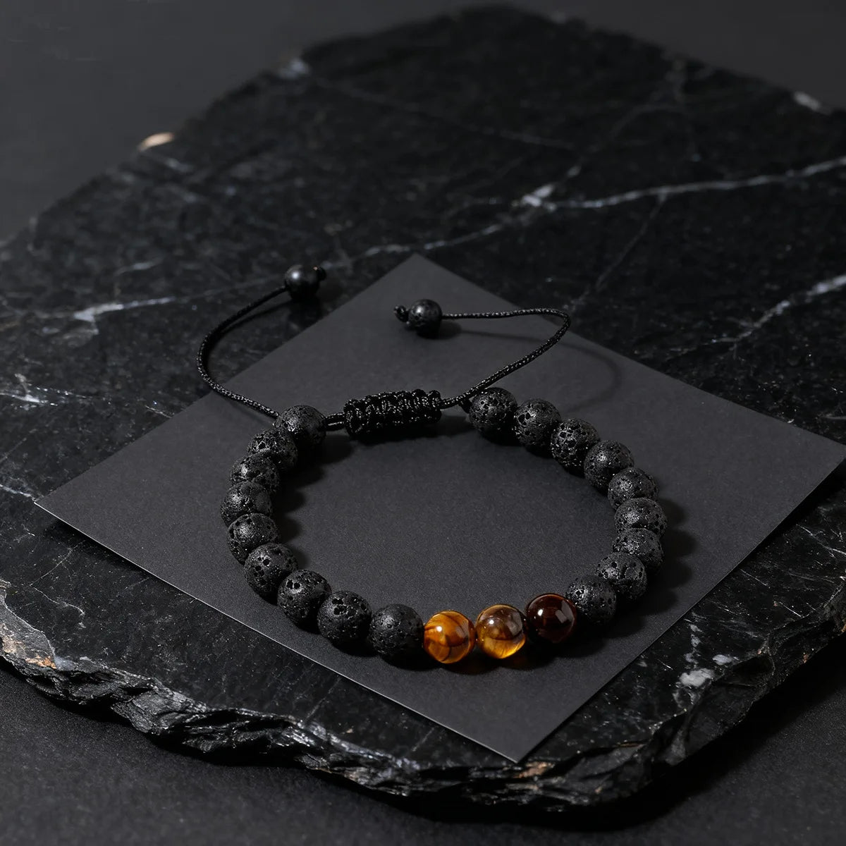 8MM Men Black Lava Beads Bracelet Tiger Eye Stone Adjustable Braided Rope Bangles For Couple Women Yoga Healing Jewelry Gift