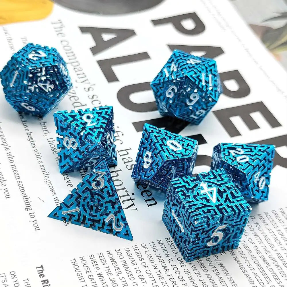 7Pcs Hollow Polyhedral Dice Set Metal Dices Table Games Accessory For D&d DND D6 D8 D10 D12 D20