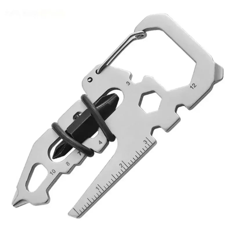 Stainless Steel Outdoor Tools Carabiner Clip Bottle Opener Keychain Ring Multifunction Card Tool Camping Climbing Accessories sliver