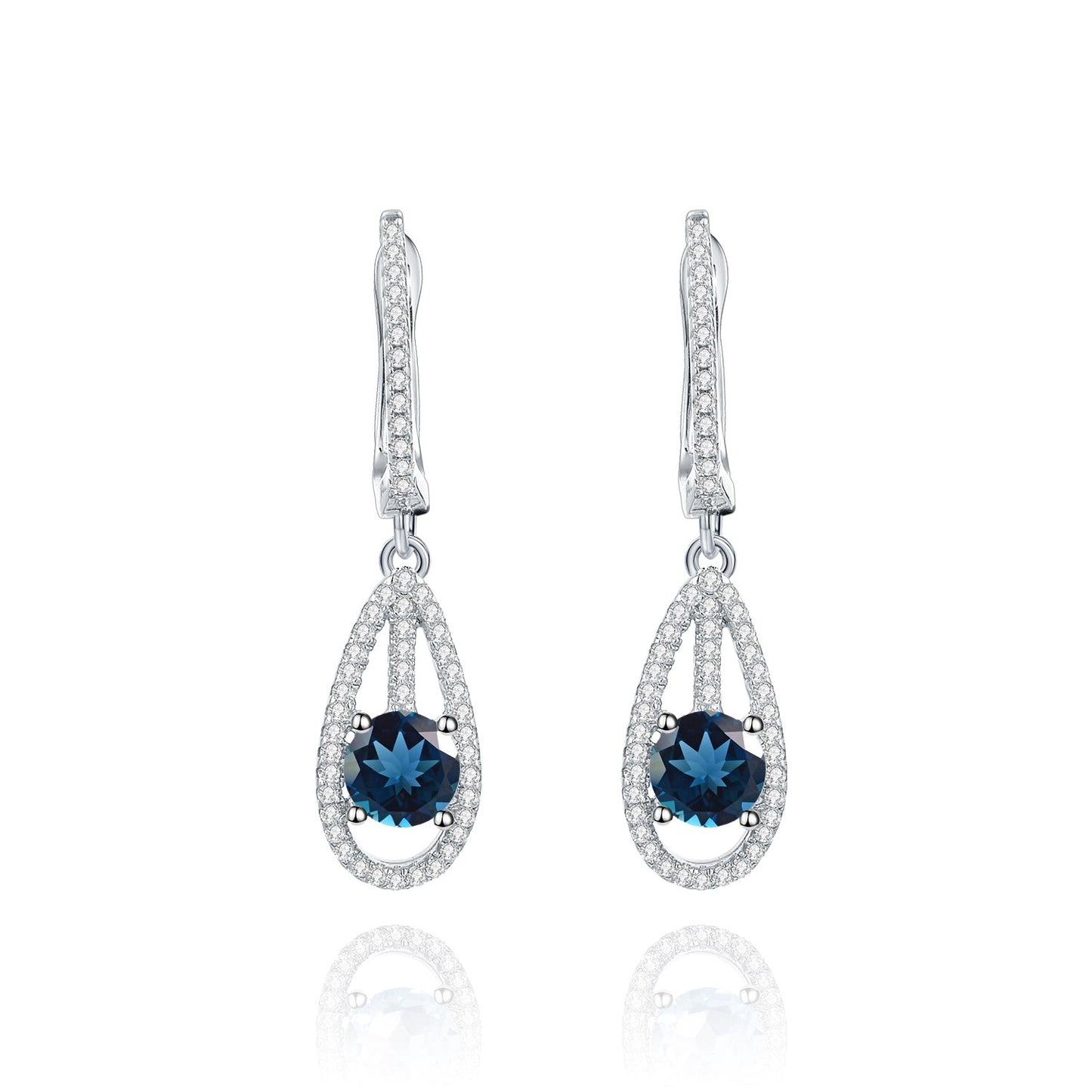 GEM'S BALLET Natural Sky Blue Topaz Elegant Dangle Earrings For Women Jewelry 925 Sterling Silver Gemstone Stud Earrings London Blue Topaz 925 Sterling Silver