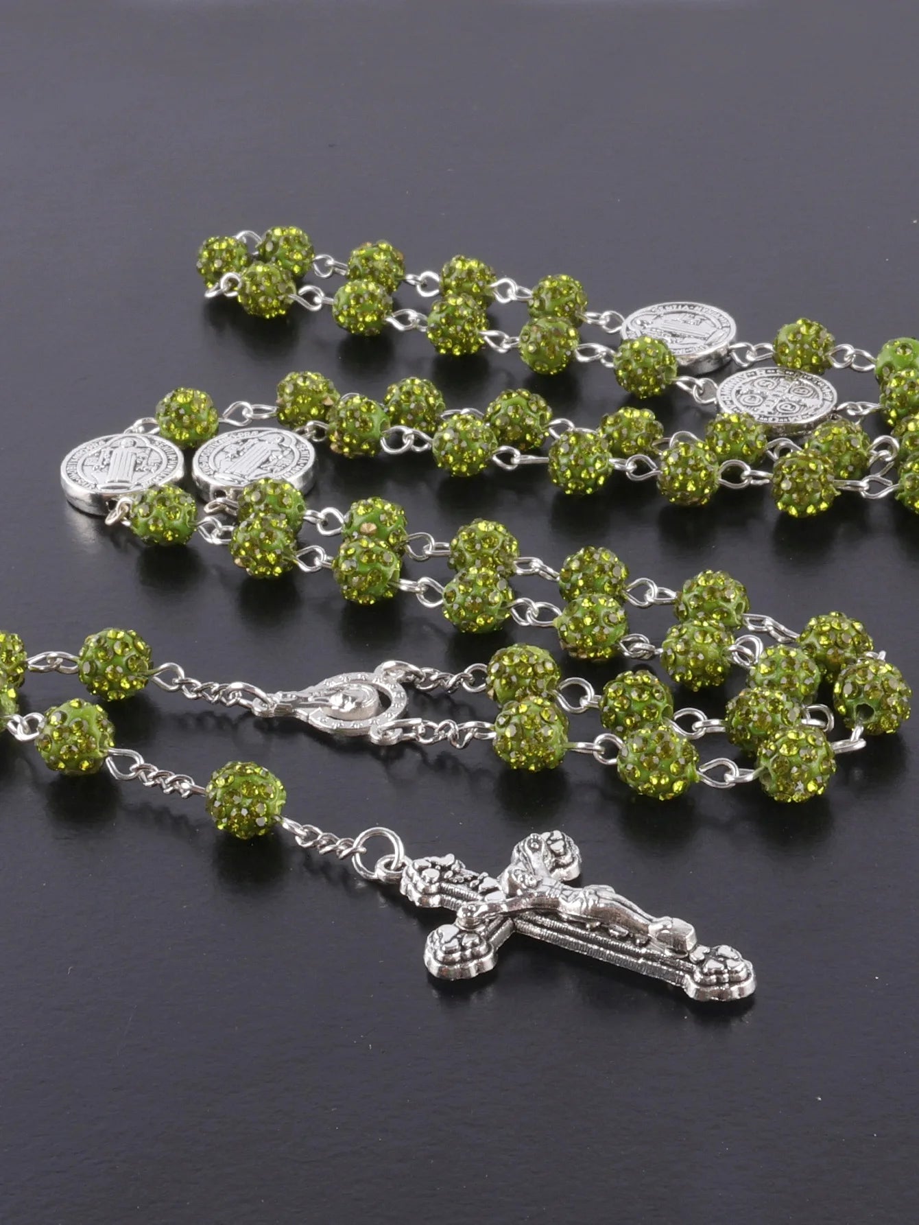 1 Piece Retro Classic Multi-Color 8mm Round Rosary DIY Pure Handmade Work Cross Religious Necklace Men's and Women's Jewelry GIF