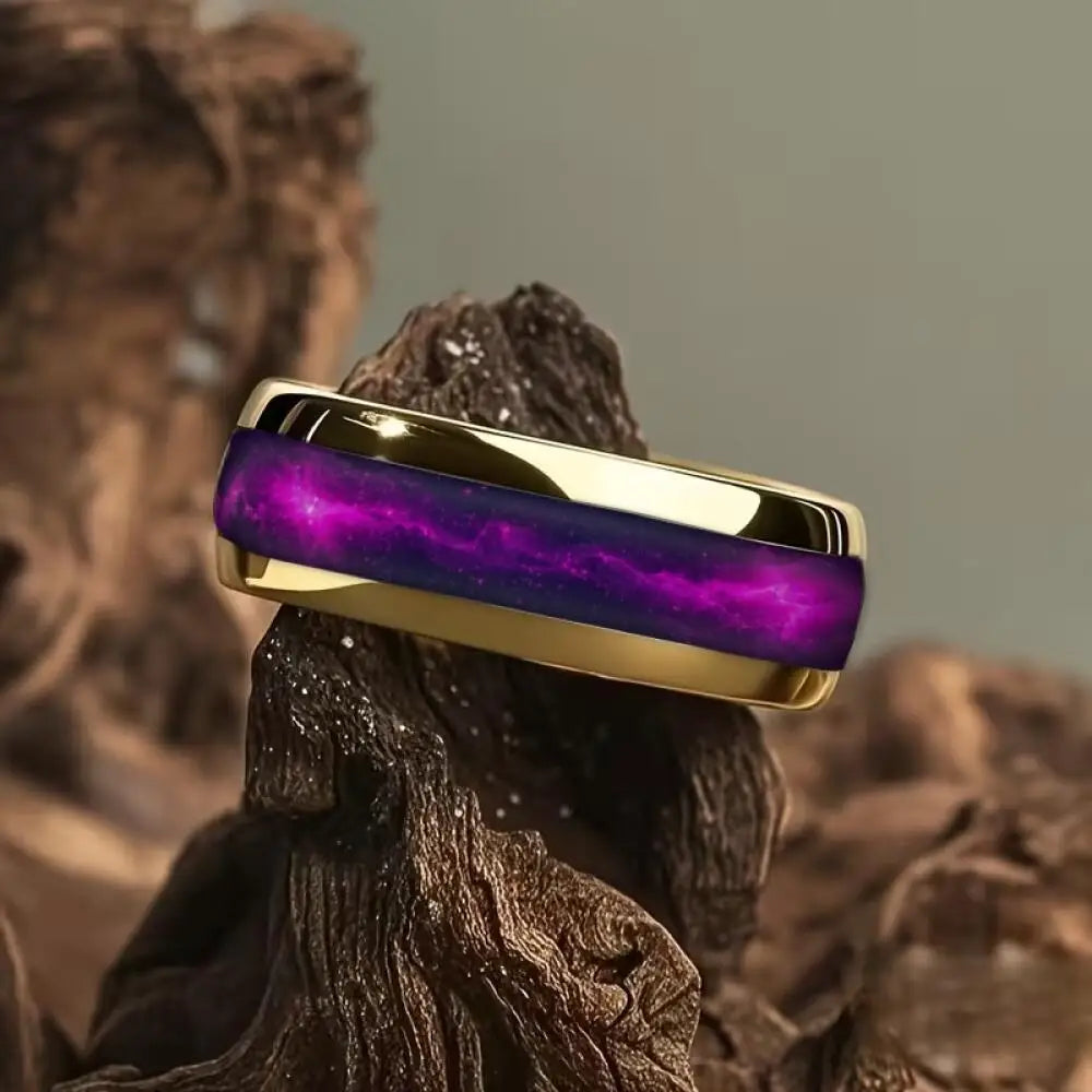 WitPurple Agate Stone Inlay Fashion Men's Stainless Steel Rings Jewelry Suitable for Daily Wear, Gift for Him Non-Fade