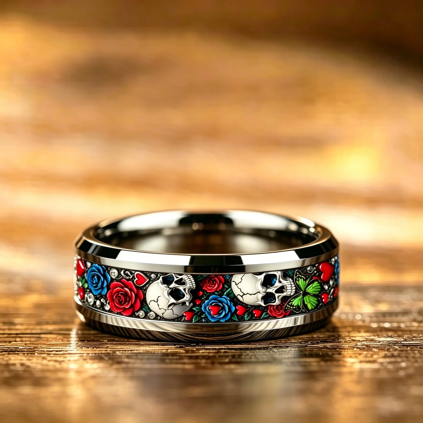 Cyberpunk Cool Red Rose Flower and Skull Ring Gothic Punk Men Stainless Steel Rings No Fade Rock Biker Jewelry Halloween Gift
