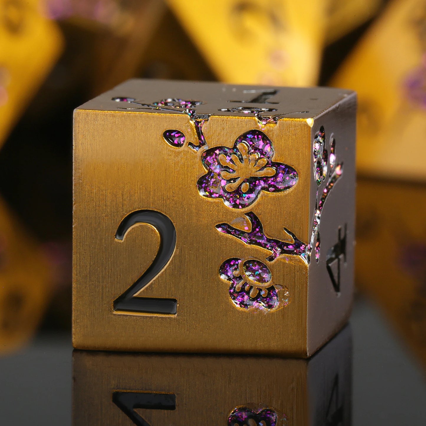 Metal Dice Set D&D, DNDND 7 PCS Flower Metallic DND Dice Set with Grogeous Gift Case for Dungeons and Dragon Tabletop Game Ancient Brass