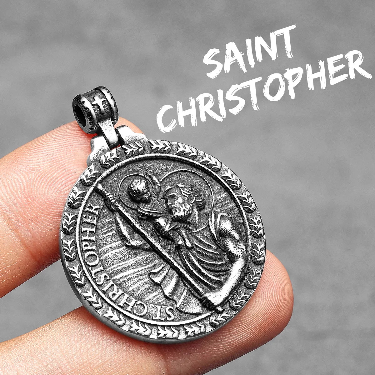Exorcism Patron St.Christopher Amulets Stainless Steel Men Necklaces Pendant Chain Punk Women Fashion Jewelry Gifts Wholesale