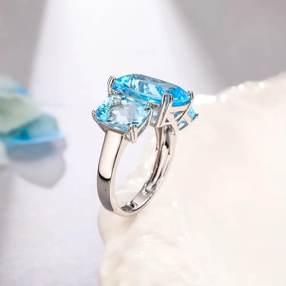 GZ ZONGFA Pure 925 Sterling Silver Natural Sky Blue Topaz 12.9ct Classic Rings For Women Engagemen Wedding Fine Jewelry